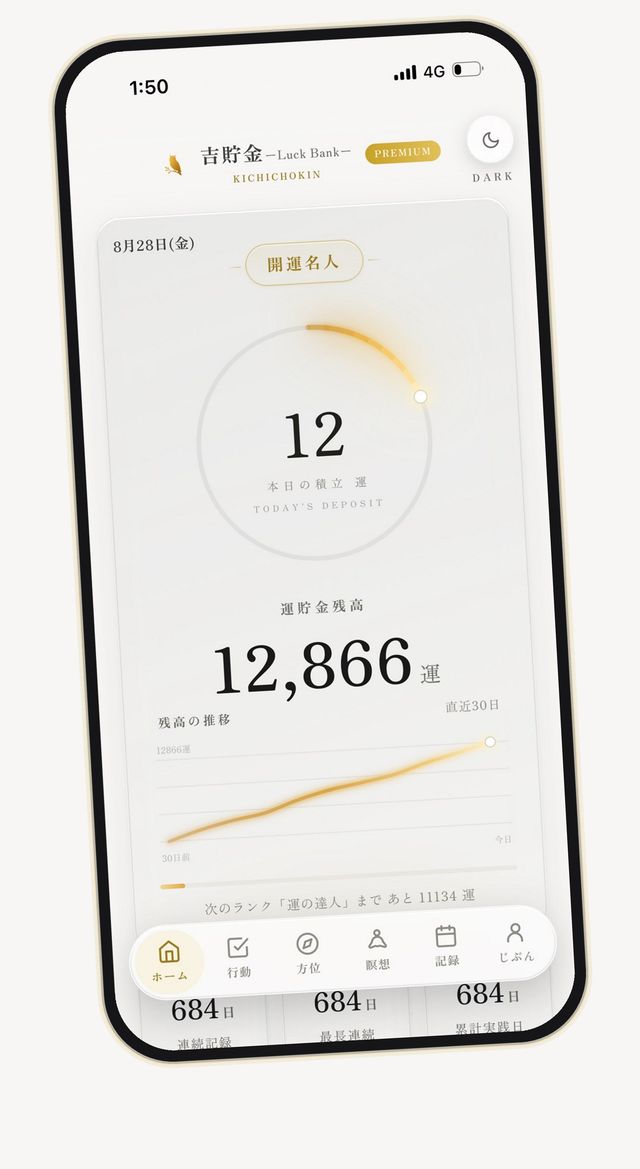 ライトテーマの画面。白と金を基調とした明るい配色